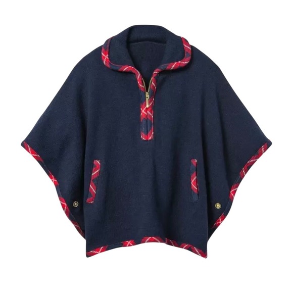 Janie and Jack Other - Janie and Jack Girls Plaid Trim Cape 6-12‎ Months Wool Blend Navy Jacket Poncho